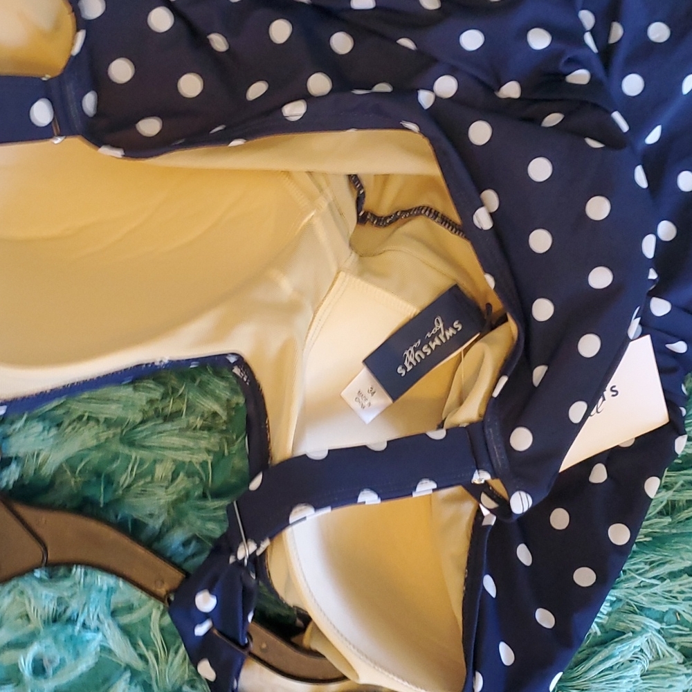nwt swimsuits for all blue white polka-dots swimdress swimsuit sz 34 - Picture 4 of 5